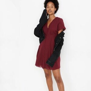 Madewell Button-Front Swing Dress in Swiss Dot Size 14 Dusty Burgundy